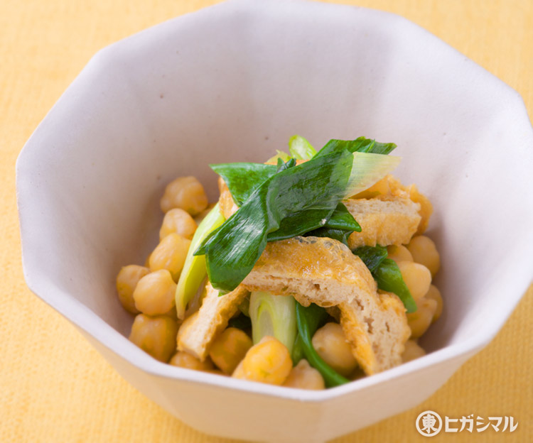 レシピ画像：ひよこ豆と青ねぎと油揚げのしょうゆ煮