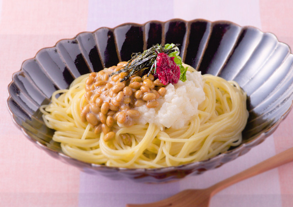 レシピ画像：納豆と長いものパスタ
