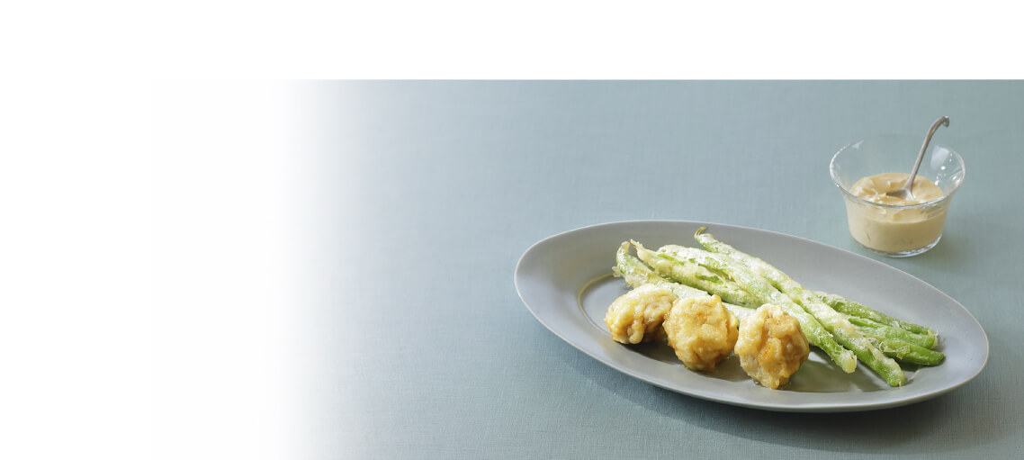 レシピ画像：きのこといんげんの天ぷら タルタルソース