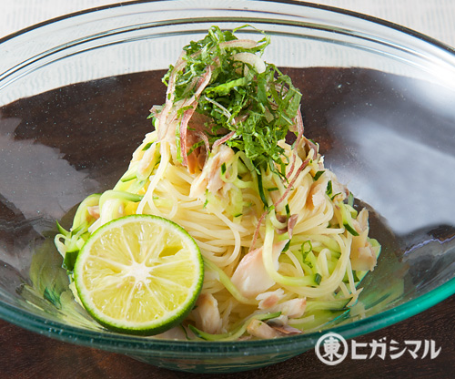 あじの干物ときゅうりの冷製パスタ