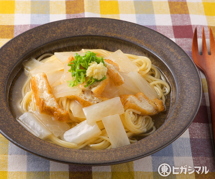 大根と油揚げのスープパスタ