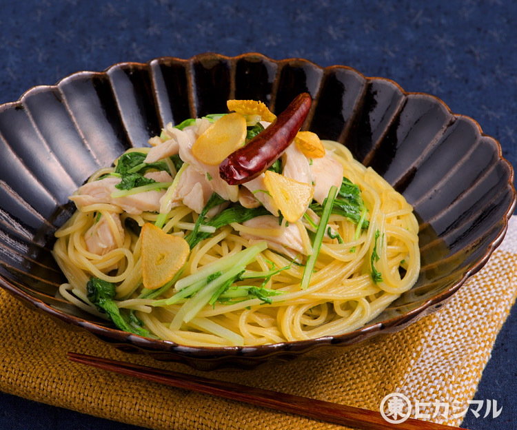 水菜とささみのパスタのレシピ 作り方 和食がいっぱい ヒガシマルレシピ ヒガシマル醤油