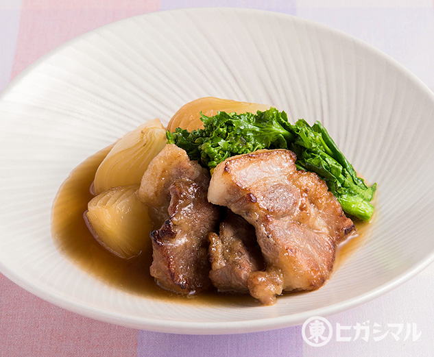 豚肉と新玉ねぎと菜の花のとろっと煮
