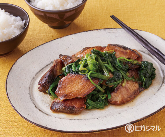 ぶりとほうれん草の牡蠣だし醤油炒め