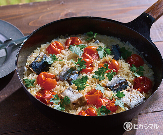 さば缶とミニトマトのパエリア