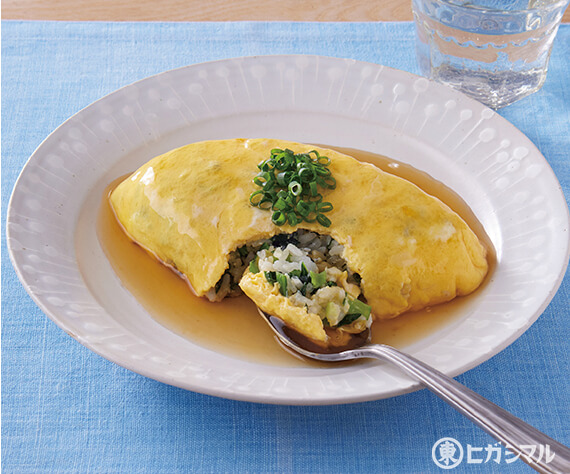 小松菜としらすのあんかけオムライス
