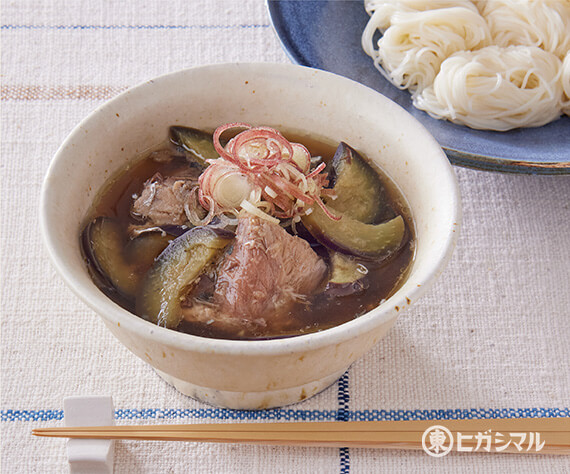 なすとさば缶のつけそうめん